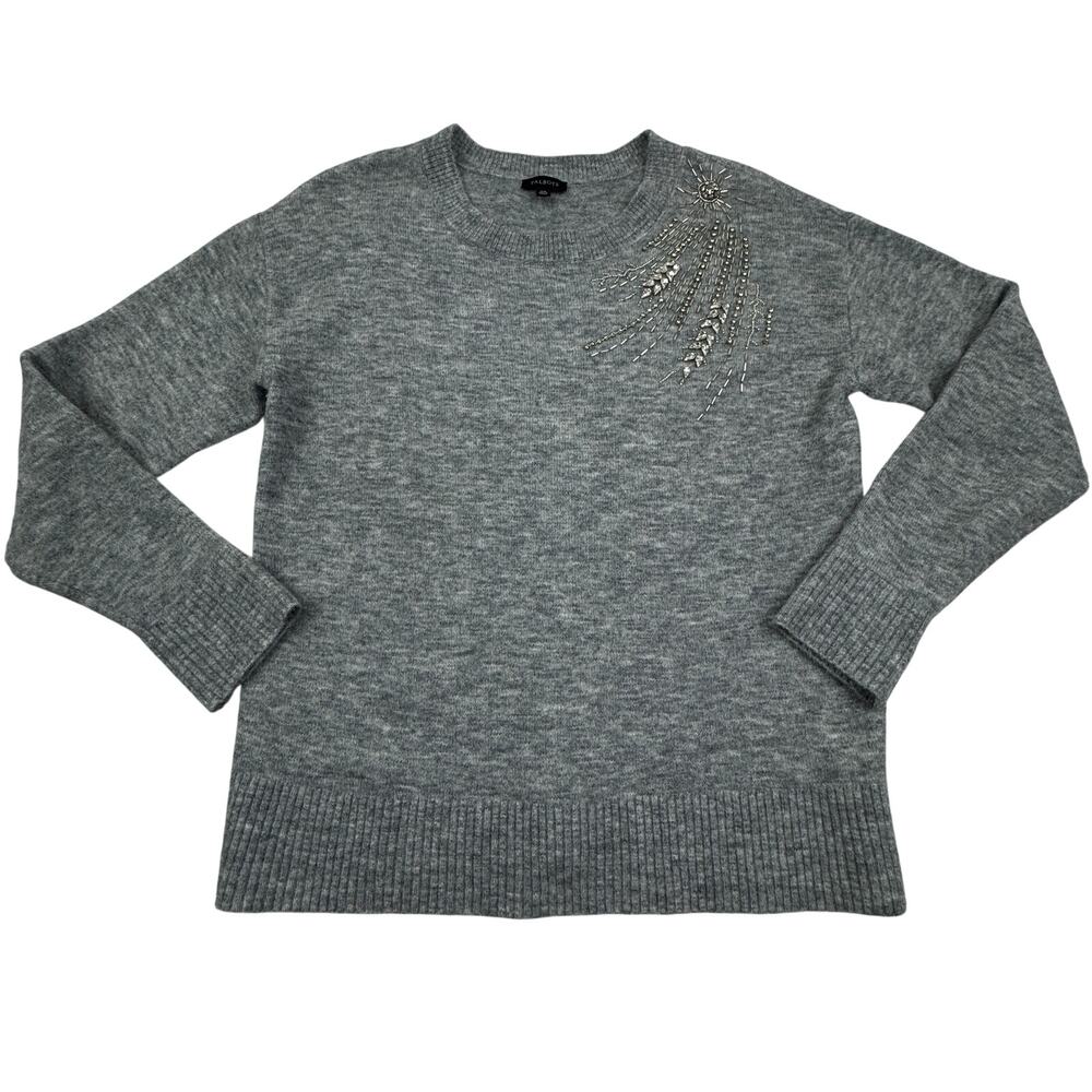 Talbots Wool Blend Soft Comfy Classy Silver Rhinestone Beaded Sweater Women's XS